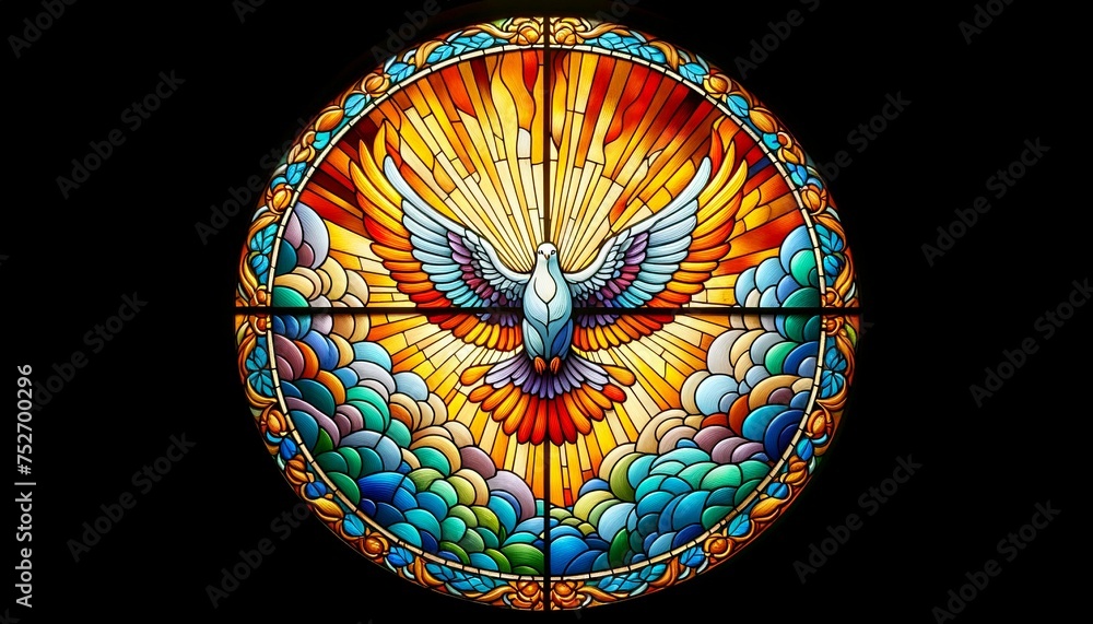 Stained Glass Winged Dove, Holy Spirit Representation Stock ...