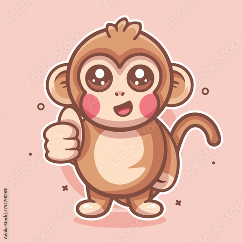 Photography cute monkey animal character mascot with thumb up hand gesture isolated cartoon