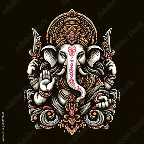 Wallpaper Mural GODDESS GANESHA head vector illustration design on dark background, T-Shirt Design template Torontodigital.ca