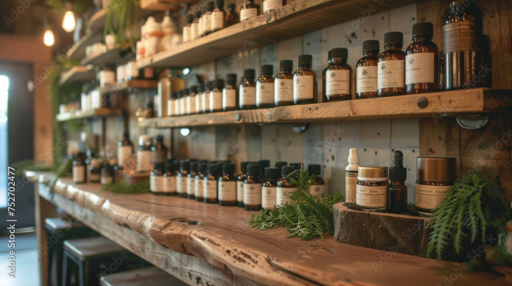 In a quaint apothecary shop shelves are lined with herbal remedies potions and elixirs all made with natural ingredients and carefully crafted for holistic wellness.