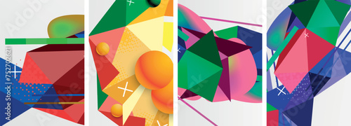 Geometric elements in abstract poster composition set. Vector illustration For Wallpaper, Banner, Background, Card, Book Illustration, landing page