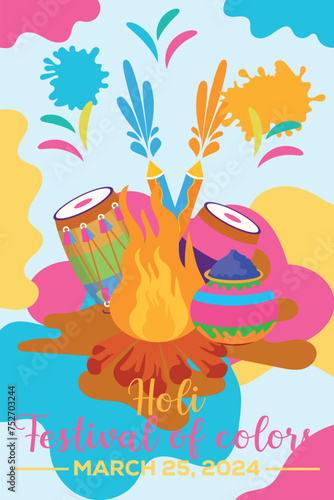 Happy Holi colorful banner template indian hinduism festival celebration, social media poster design and horizontal banner template for Holi festival celebration