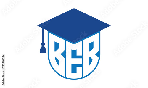BEB initial letter academic logo design vector template. school college logo, university logo, graduation cap logo, institute logo, educational logo, library logo, teaching logo, book shop, varsity photo