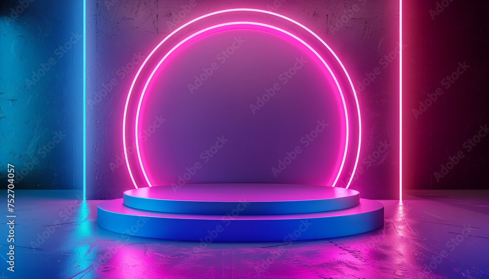 podium for product presentation scene in futuristic neon light studio podium for product presentation scene in futuristic neon light studio