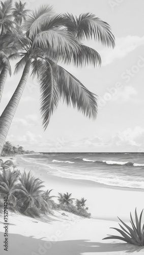 Beach sketch drawing illustration black and white