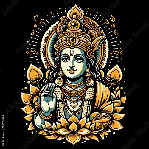 Wallpaper Mural Spiritual Hindu Icon with Intricate Mandala Pattern,Spiritual Mythical Figure in Detailed Fantasy Illustration Torontodigital.ca