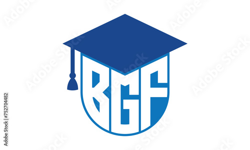 BGF initial letter academic logo design vector template. school college logo, university logo, graduation cap logo, institute logo, educational logo, library logo, teaching logo, book shop, varsity photo