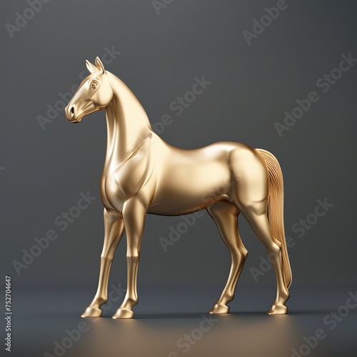 minimalist cartoon 3d gold horse  dark grey background