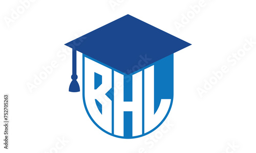 BHL initial letter academic logo design vector template. school college logo, university logo, graduation cap logo, institute logo, educational logo, library logo, teaching logo, book shop, varsity photo