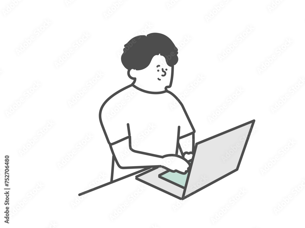 パソコンを使用する男性介護士