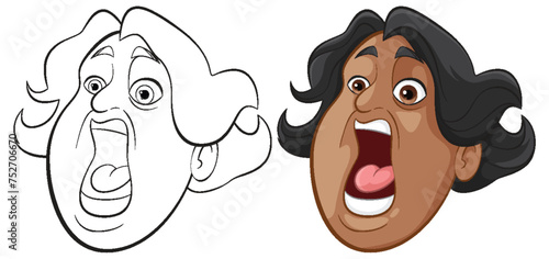 Two stages of a cartoon character's expressive face.