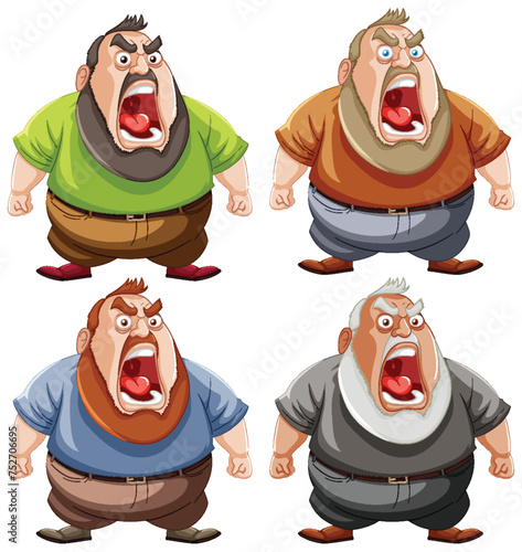 Vector illustration of four cartoon men expressing anger