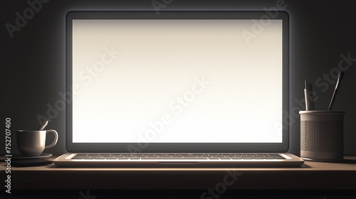 Laptop with blank screen. Mock up, 3D Rendering