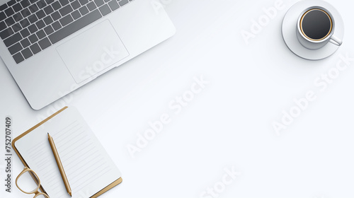 Blank note paper with a metal paper clip attached, resting on an open laptop keyboard in a business office setting
