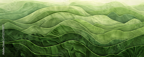 Aaesthetic abstract green pattern waves line, nature landscape wallpaper background illustratiopn banner photo