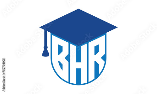 BHR initial letter academic logo design vector template. school college logo, university logo, graduation cap logo, institute logo, educational logo, library logo, teaching logo, book shop, varsity photo