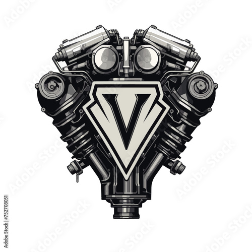 Black and White V8 Engine Diagram Vector