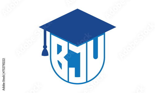 BJU initial letter academic logo design vector template. school college logo, university logo, graduation cap logo, institute logo, educational logo, library logo, teaching logo, book shop, varsity photo