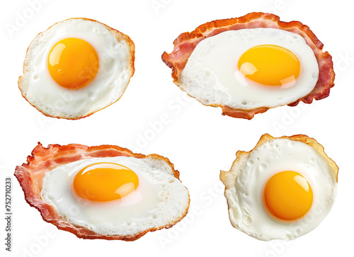 Fried eggs isolated on transparent background, top view
