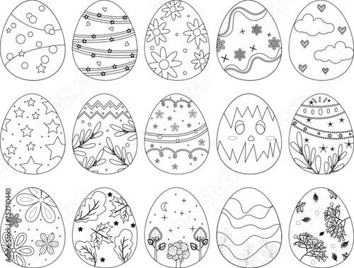 hand drawn black line vector easter eggs collection element decoration cartoon style