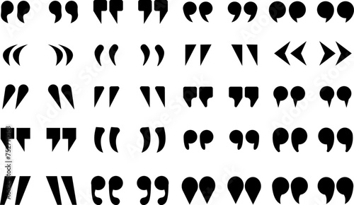 Set of quote mark. Quotes icon Quotemarks outline, speech marks, inverted commas or talking marks collection. Talk bubble speech icon. Black quotes icon.