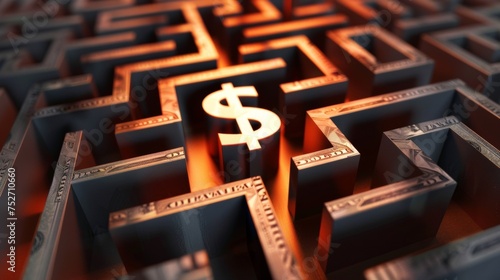 A maze with a dollar sign at the end illustrating the complex and potentially financially valuable process of navigating legal protection for personal intellectual property. photo