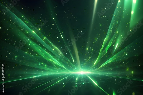 green light beams and particles loopable background Generative AI