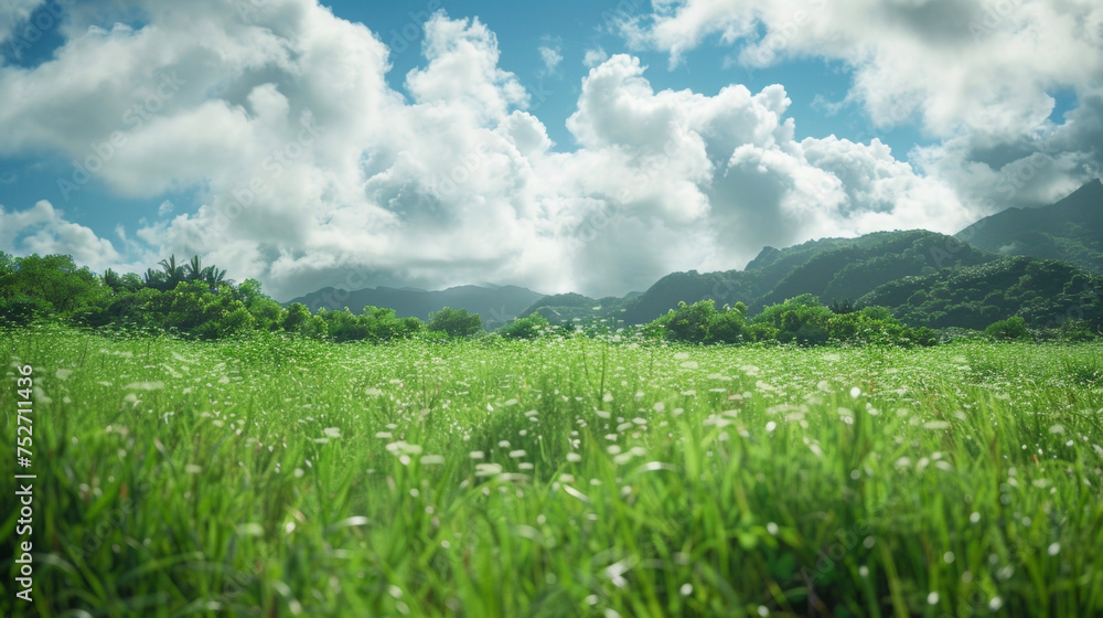 A field of lush green herbs blowing gently in the wind symbolizing the abundance of natural ingredients used in Ayurvedic practices.