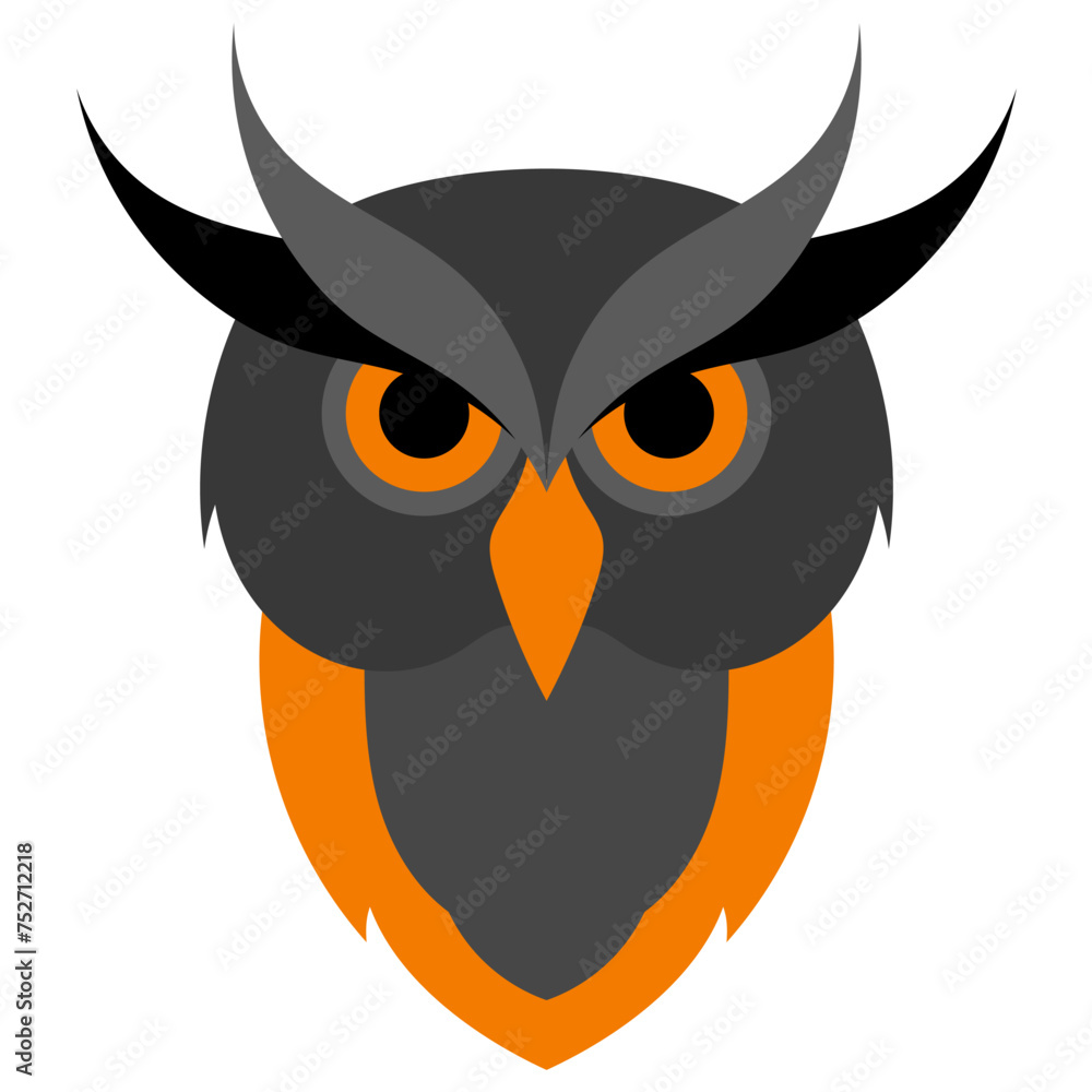 Fototapeta premium flat design illustration of an animal logo, dark furry owl with sharp eyes