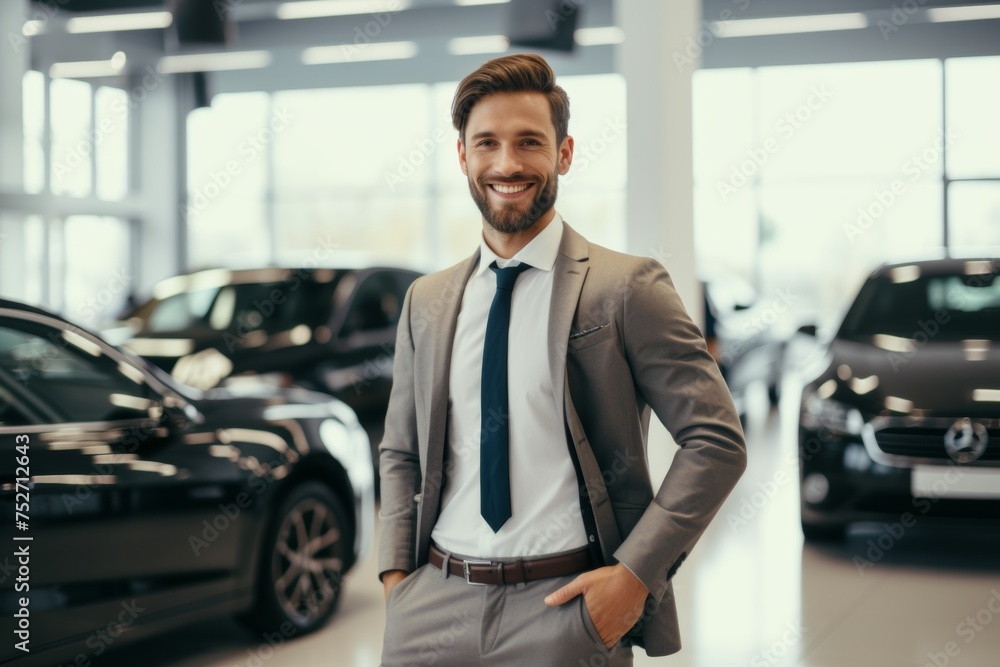 Professional man in a car dealership. Professional man in a car dealership.