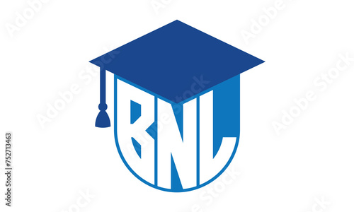 BNL initial letter academic logo design vector template. school college logo, university logo, graduation cap logo, institute logo, educational logo, library logo, teaching logo, book shop, varsity photo