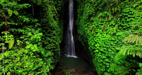 Pristine beauty and secluded location of Leke Leke Waterfall. Aerial photo