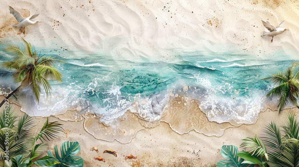 Φωτογραφία pastel paper style watercolor painting in the style of knolling photography of a