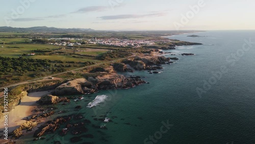 Rugged Beach Praia da Samoqueira In Sines, Portugal. aerial shot photo