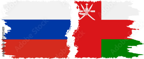 Oman and Russia grunge flags connection vector