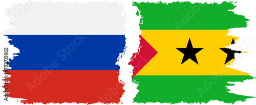 Sao Tome and Principe and Russia grunge flags connection vector