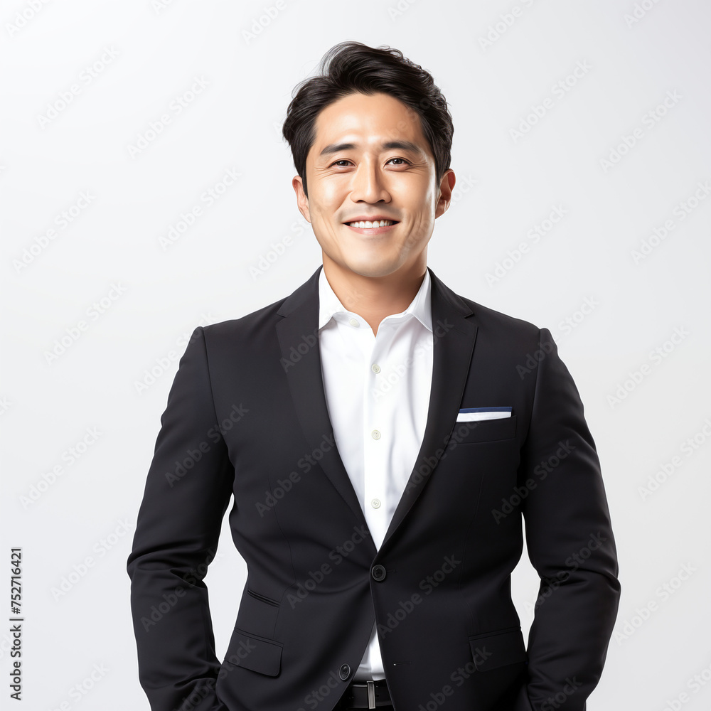 30s Korean man black casual suit smiling portrait 30s Korean man black casual suit smiling portrait