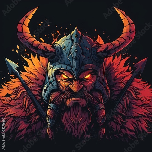 cartoon angry demon viking head vector, japanese manga style photo