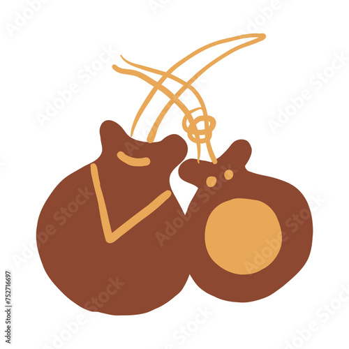 Pair of Spanish castanets, musical instrument of Spain folklore, typical of the Aragonese jota, Clackers Palillos illustration, Hand percussion flat vector icon isolated on white, decorative sign