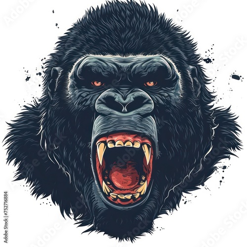cartoon angry wild gorilla head vector, japanese manga style