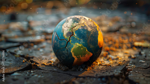 Earth with cracks and patches, symbolizing the impact of human activities on the environment - concept idea photo