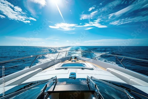 View from yacht cockpit on a sunny blue sky, © kardaska