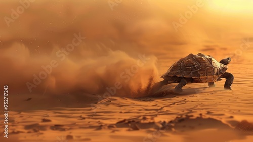 Turtle in the desert with sunny weather © kardaska