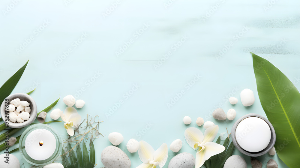 spa on sky blue background copy space for text, Generative Ai 