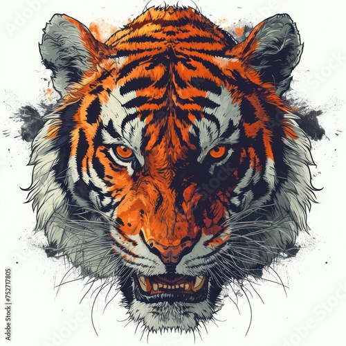 cartoon skull demon tiger head vector, japanese manga style