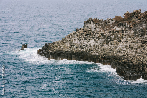 Jusangjeolli cliffs with basalt columns details, Jeju island, South Korea. photo