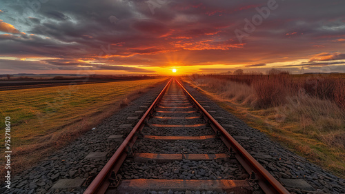 A stunning sunset vista unfolds over a serene railway, embodying the quiet before the AI Generative.