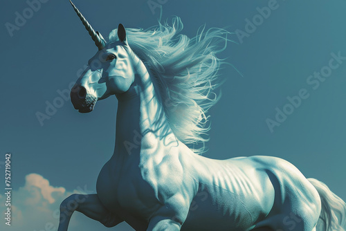 A magical unicorn, mane shimmering, rears up. Its horn points toward the sky, granting wishes