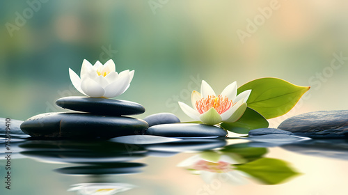 Soothing zen background with pebbles and flowers