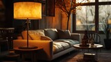 the allure of a cozy den with the ambient light of a floor lamp, creating a relaxed and comfortable environment